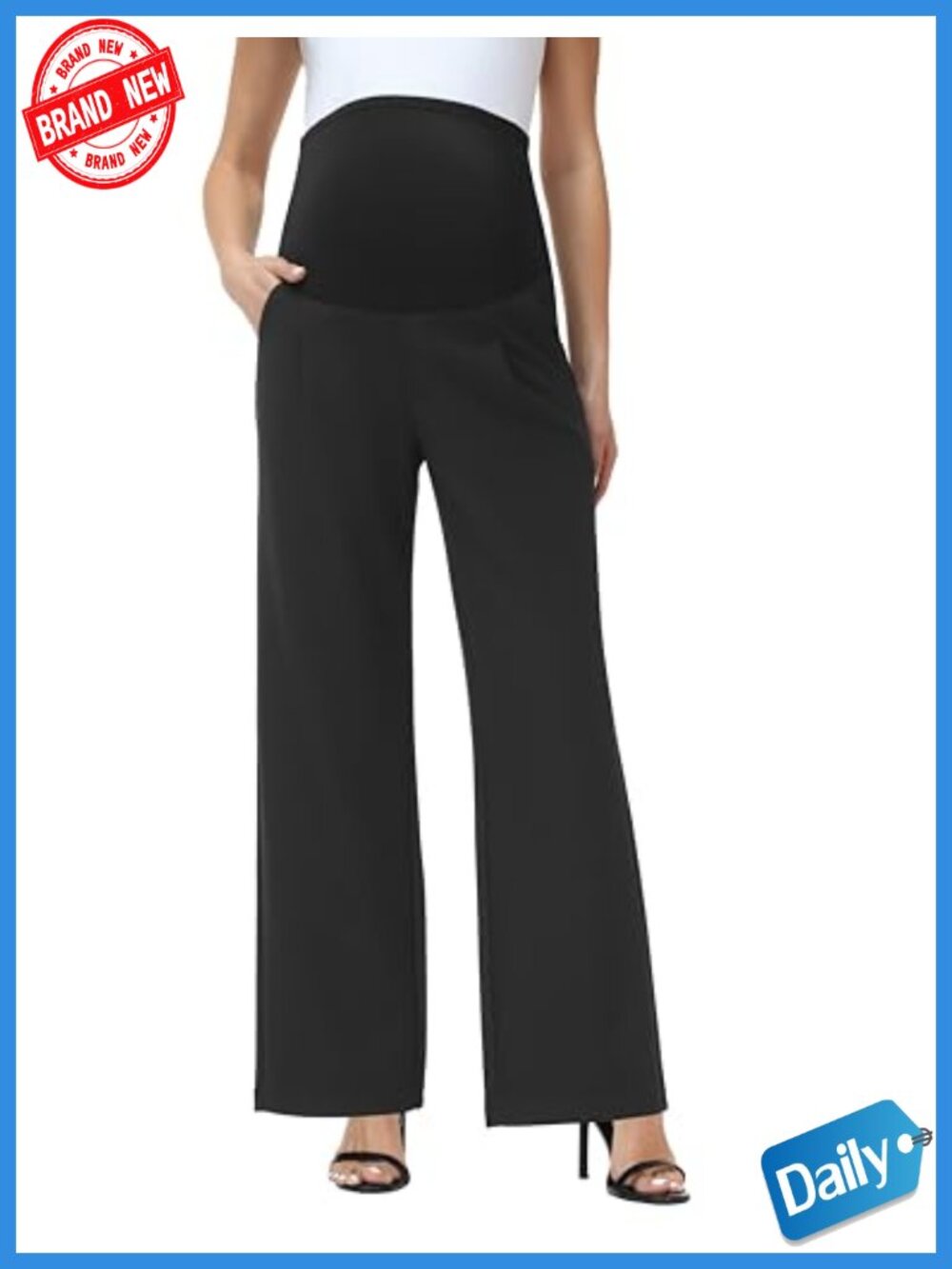 Maternity Wide Leg Work Pants Over The Belly Stretch Dress Pants